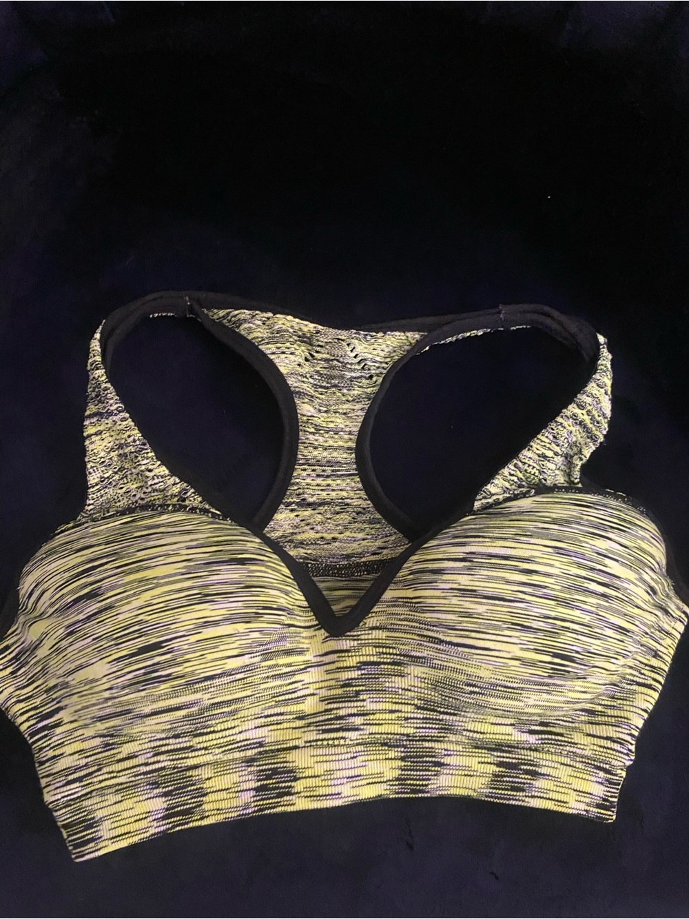 PINK Victoria's Secret Yellow and Black Space-Dye Racerback Sports Bra